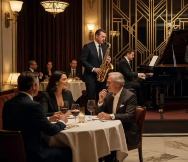 Wieczór w restauracji Wonderstar s. r. o. z muzyką jazzową na żywo i nastrojowym oświetleniem