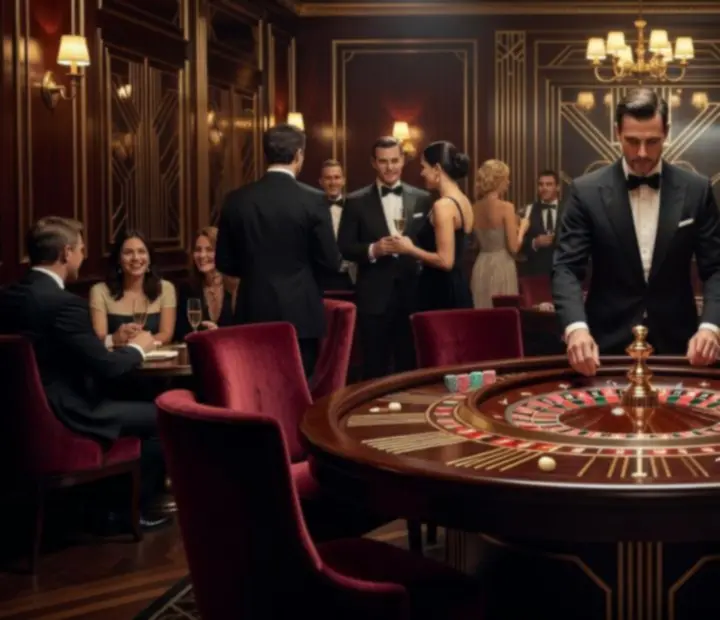 Elegancki salon ruletkowy Wonderstar s. r. o. w ciepłym, filmowym świetle